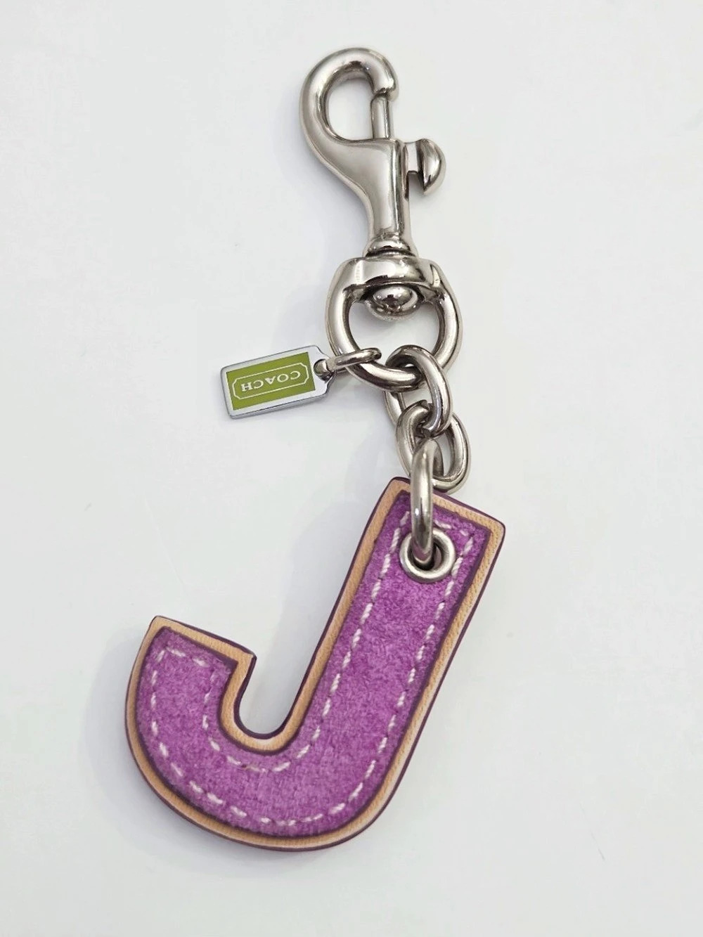 Coach Vintage Letter J Leather Initial Bag Charm Purple & Pink Excellent Conditi